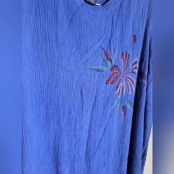 Hibiscus Collection Hawaii Rayon Slip On Blue Floral Print One Size Dress - Picture 2 of 6